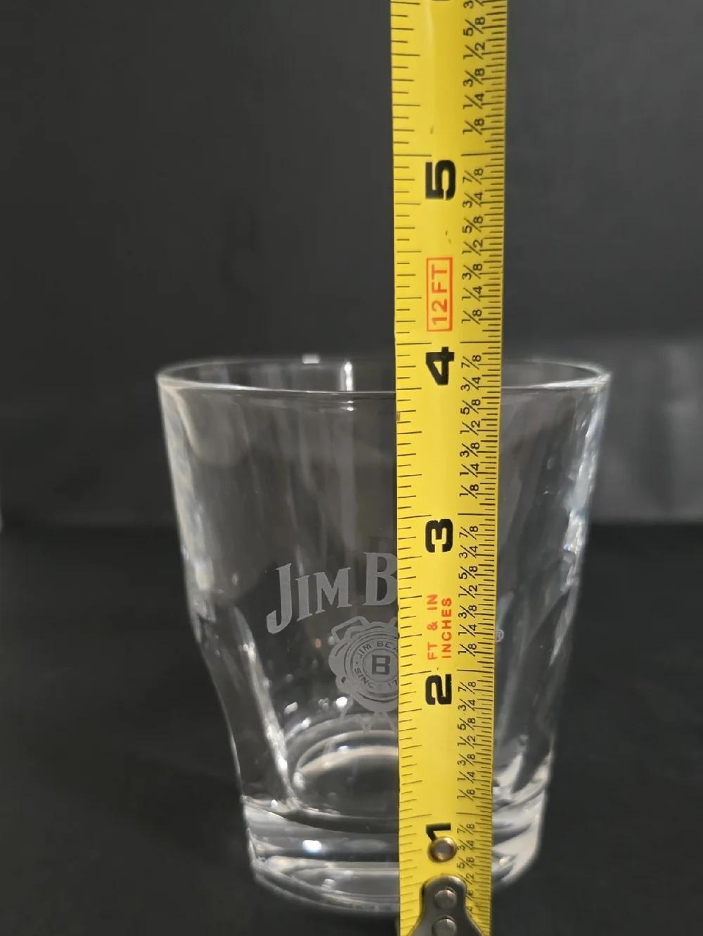 Pair of Jim Beam Etched Whiskey Glasses with Pinched Base